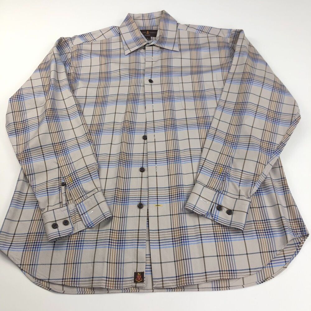 Robert Talbott Classic Large 17/35.5 Mens Button Cotton Plaid Dress Shirt